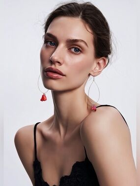SS and Red Coral hoop earrings